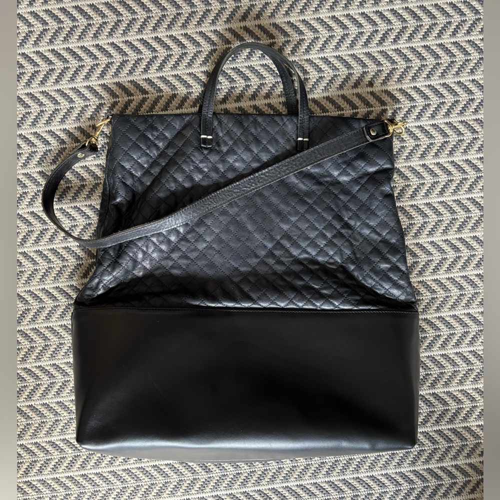 Clare V Matilde quilted leather black and dark navy